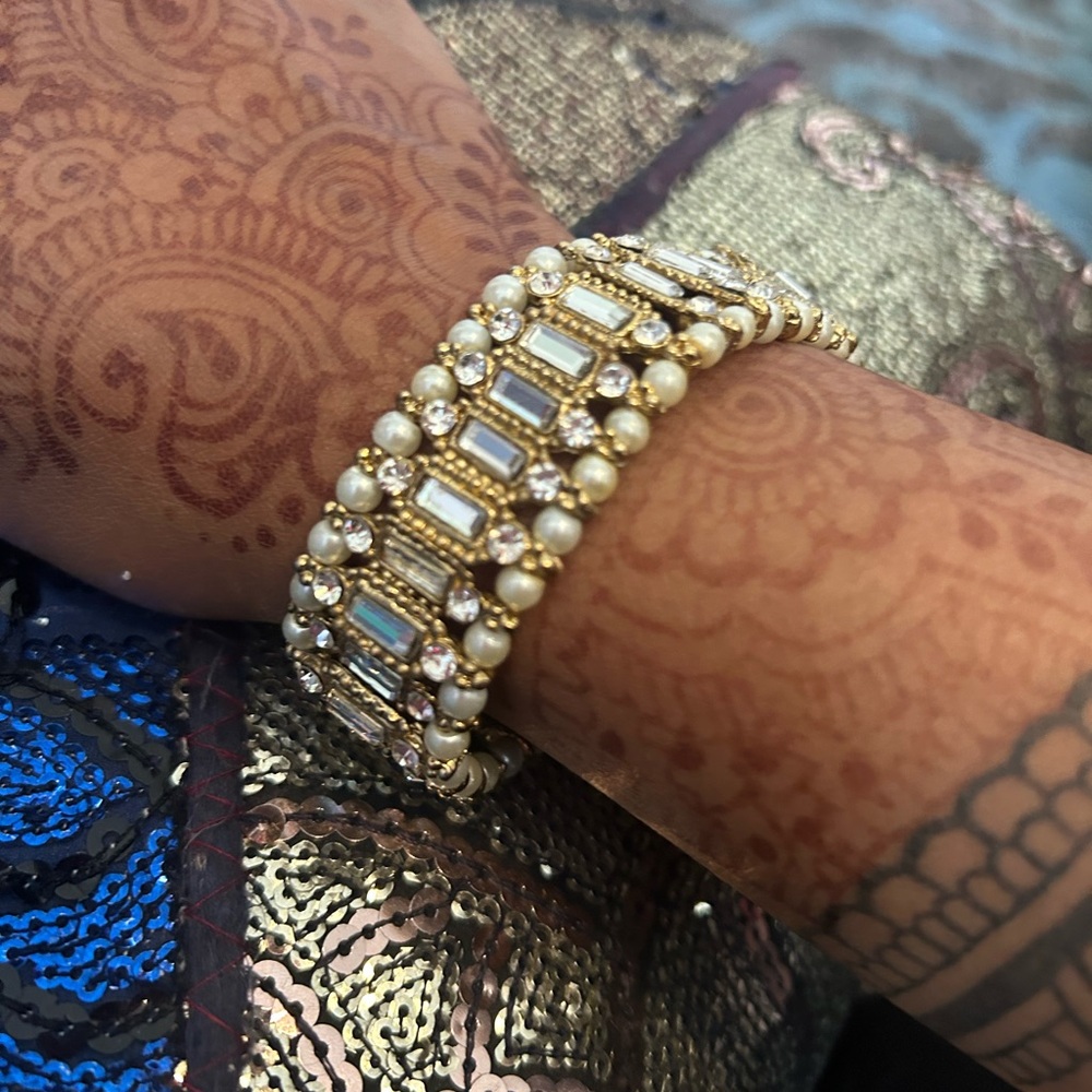 Pakistani Brass Pearl & Rhinestone Bracelet
